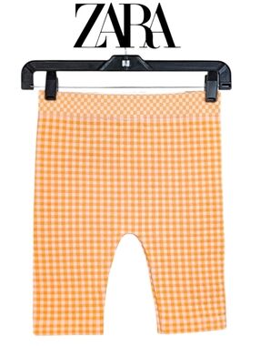 Zara Orange Creamsicle Checkerboard Bike Shorts - Size XS/S Womens Stretch Biker